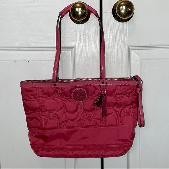 Coach Signature Stitch Nylon Tote Bag - Picture 1 of 9